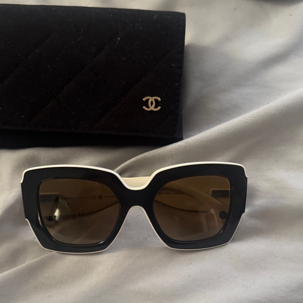 CHANEL Black and Cream Women's Sunglasses